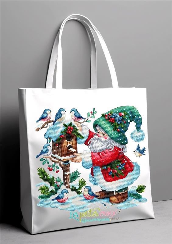 Christmas Father and Birds counted cross stitch pattern by Les petites Croix de Lucie