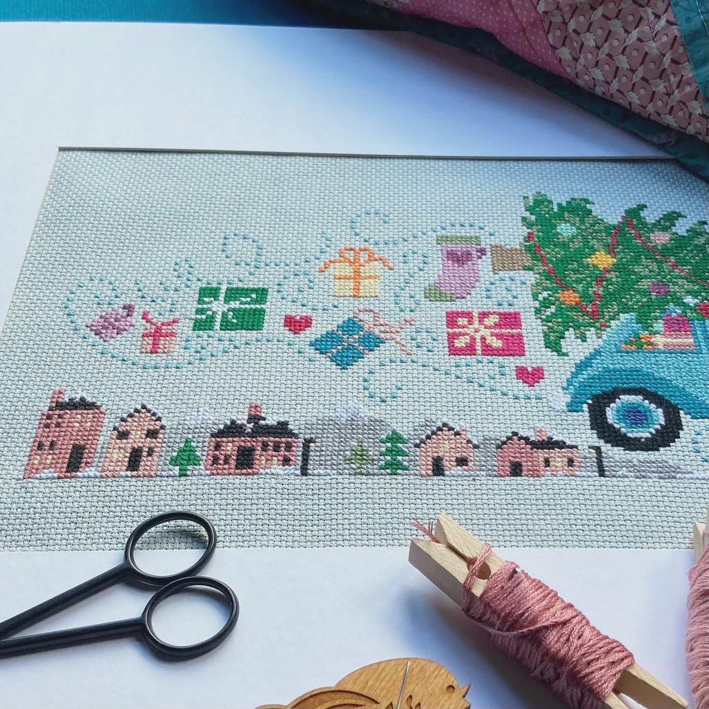 Driving Home For Christmas Counted Cross Stitch Pattern Leaflet by Love Poppet - Printed Pattern