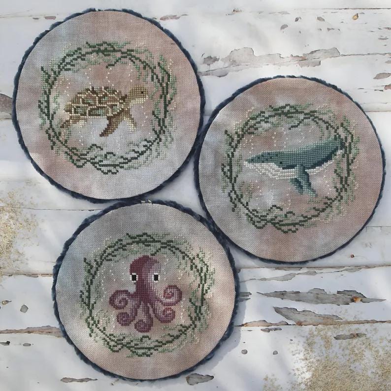 Sea Animals Trio Counted Cross Stitch Pattern from Puntini Puntini