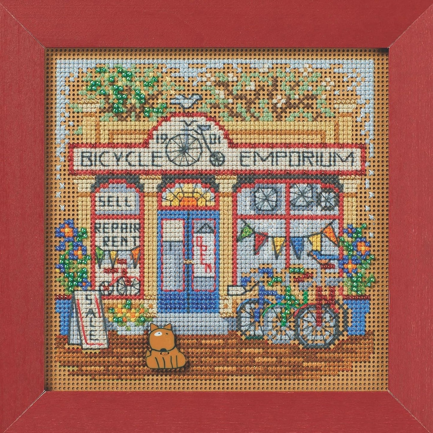 Mill Hill 2024 Spring Series Buttons & Beads Cross Stitch Kit ~ Main Street Bicycle Emporium