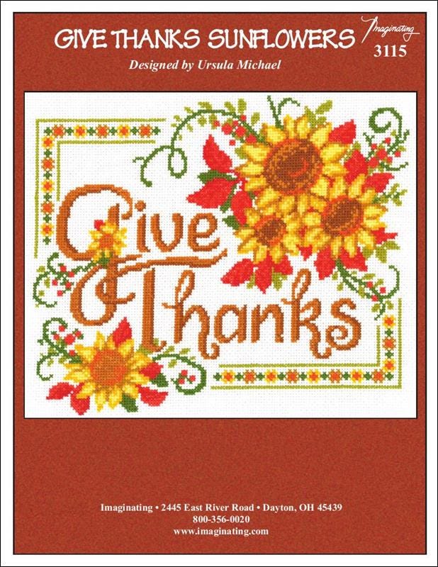 Give Thanks Sunflowers Imaginating Counted Cross Stitch Pattern by Ursula Michael