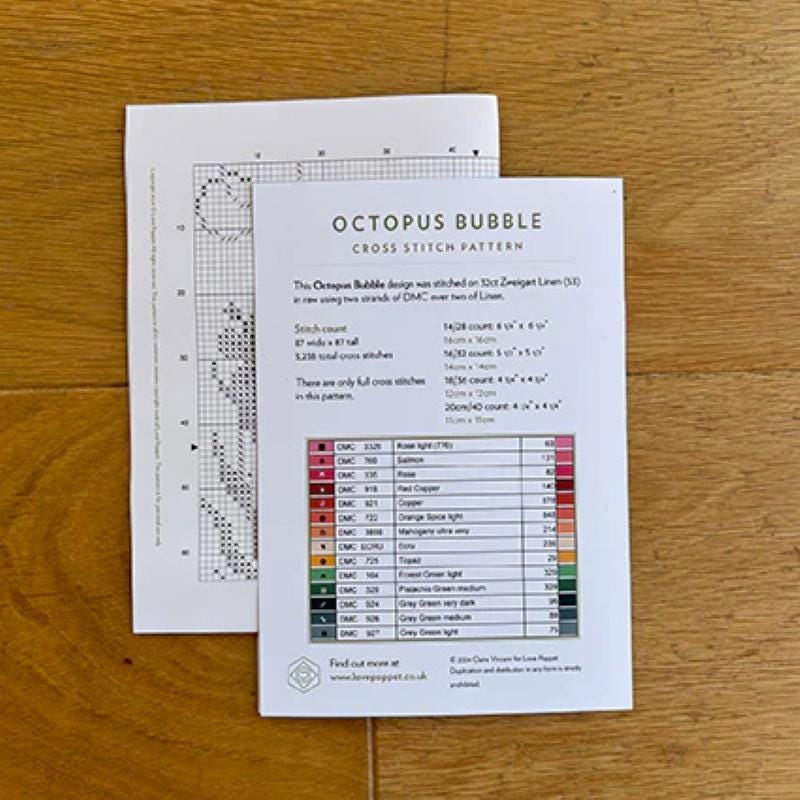 Octopus Bubble Counted Cross Stitch Pattern Leaflet by Love Poppet - Printed Pattern