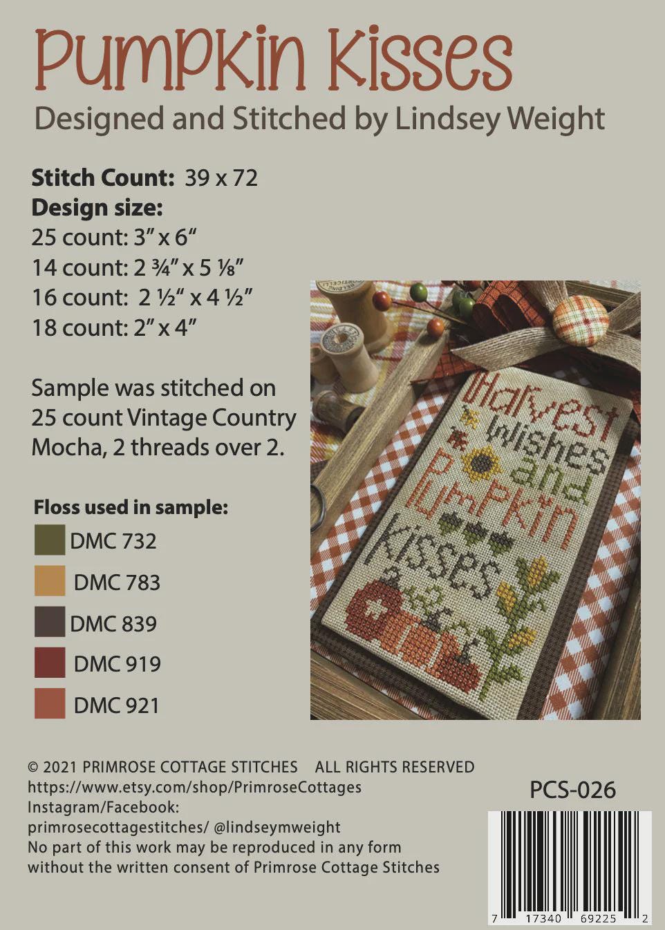 Primrose Cottage Stitches Counted Cross Stitch Chart ~ Pumpkin Kisses