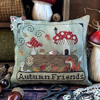 Autumn Friends Counted Cross Stitch Pattern from Puntini Puntini with Embellishment Button - Hedgehog