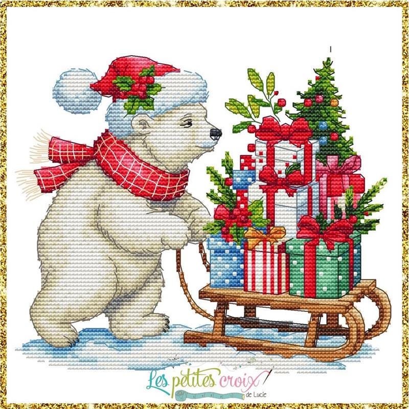 Christmas Bear and Gifts counted cross stitch leaflet by Les petites Croix de Lucie
