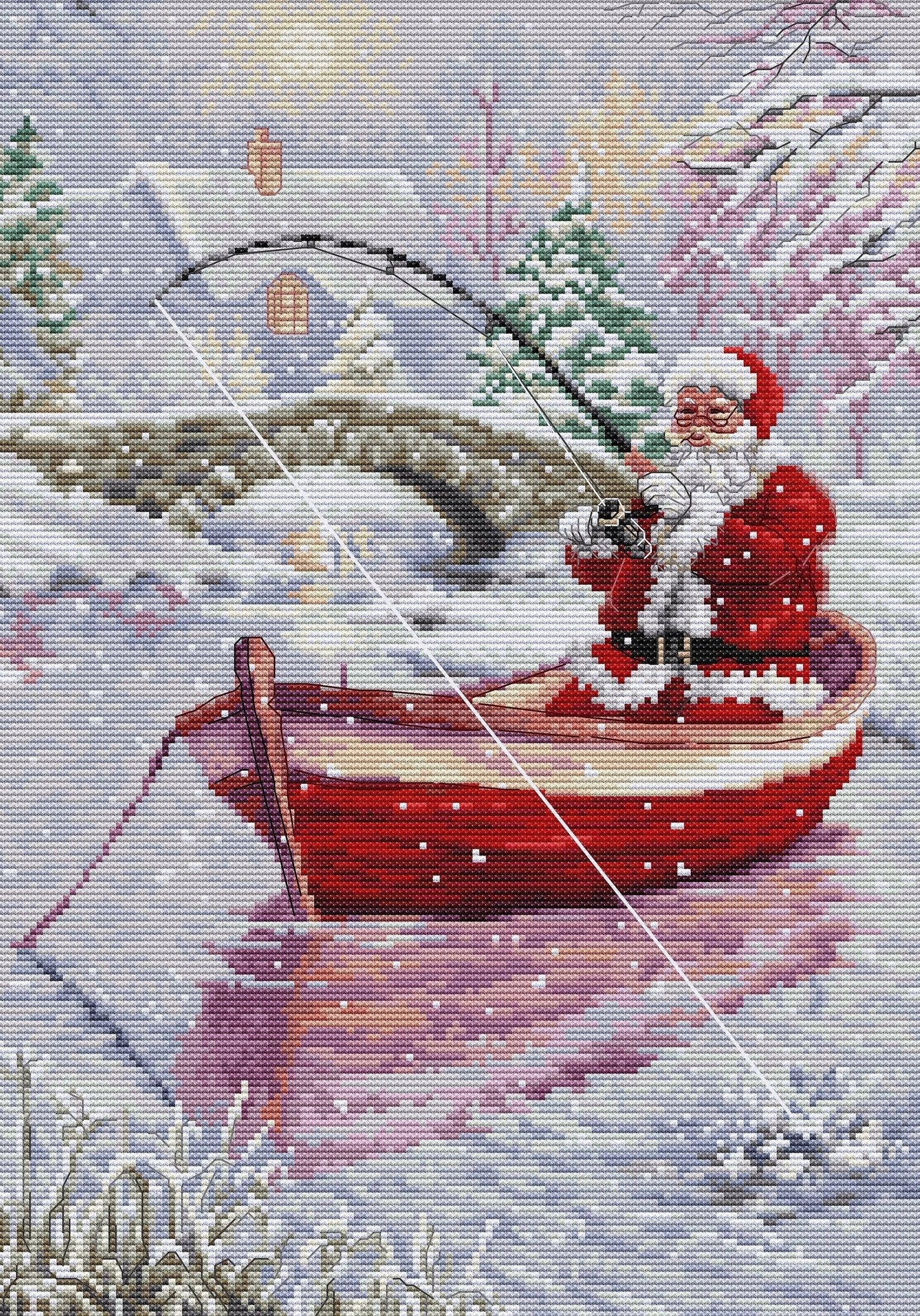 Santa Fishing Cross Stitch Kit Luca-S -BU5014