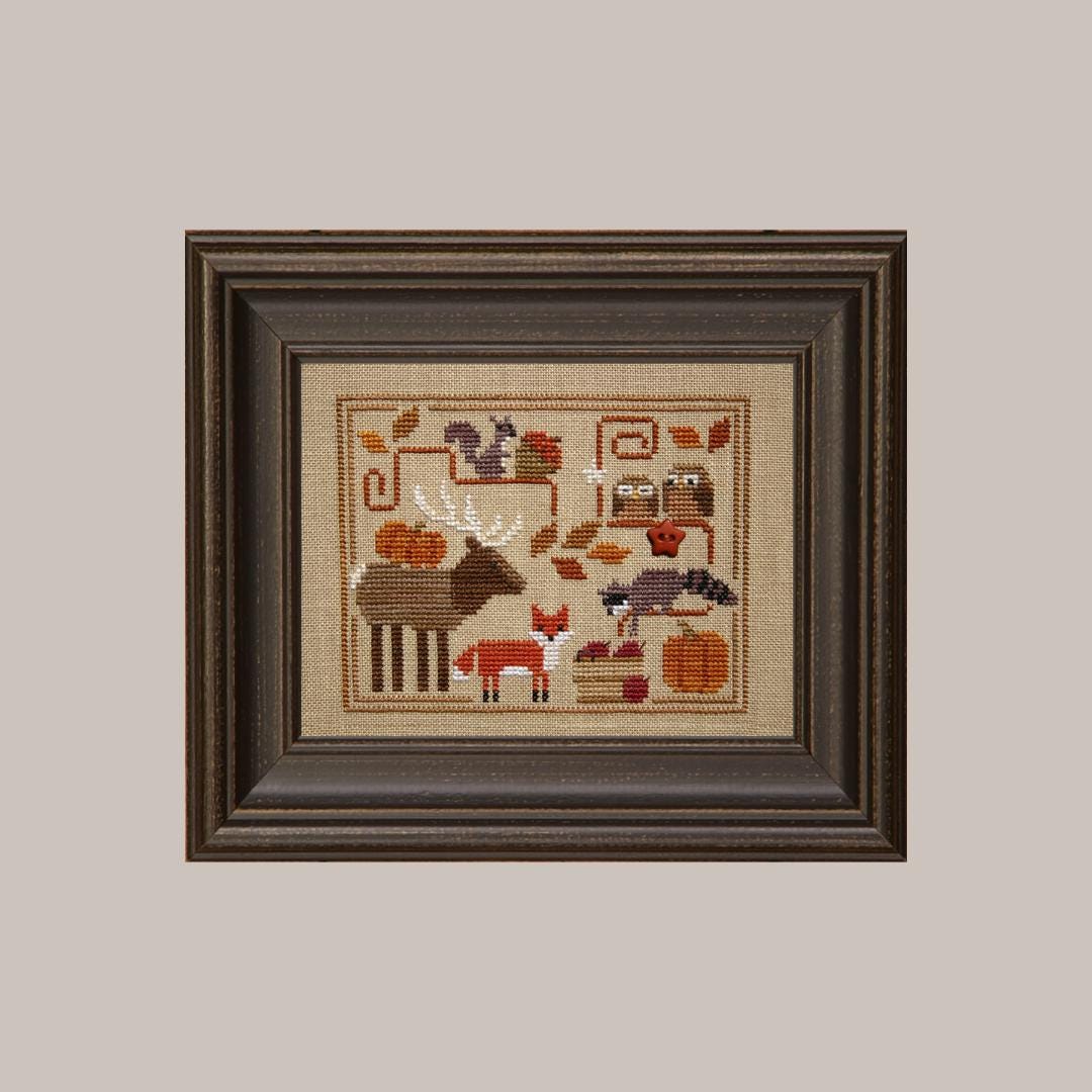 Bent Creek Counted Cross Stitch Pattern ~ Oodles of Autumn ~ Printed Pattern with Embellishment Button
