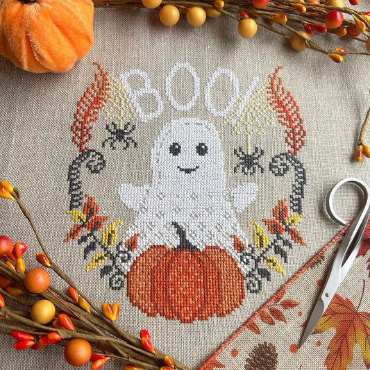 Boo Ghost Counted Cross Stitch Pattern Leaflet by Love Poppet - Printed Pattern