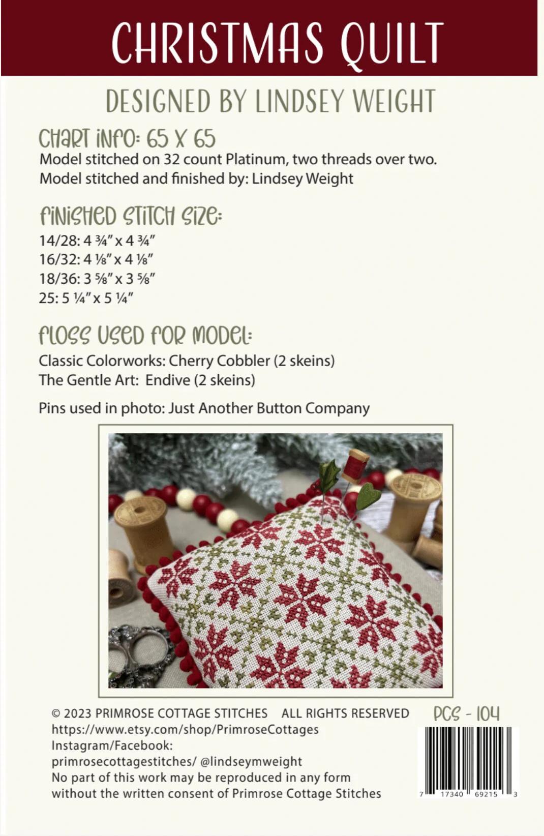 Primrose Cottage Stitches Counted Cross Stitch Chart ~ Christmas Quilt