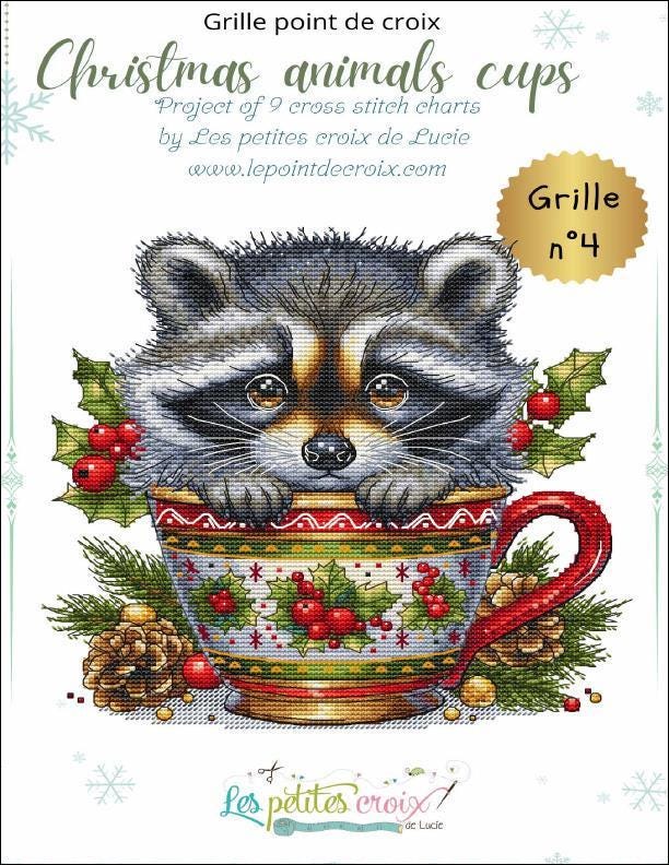 Christmas Animal Cup #4 Raccoon counted cross stitch leaflet by Les petites Croix de Lucie