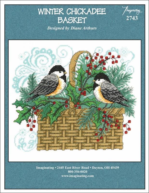 Diane Arthurs Counted Cross Stitch Pattern ~ Winter Chickadee Basket
