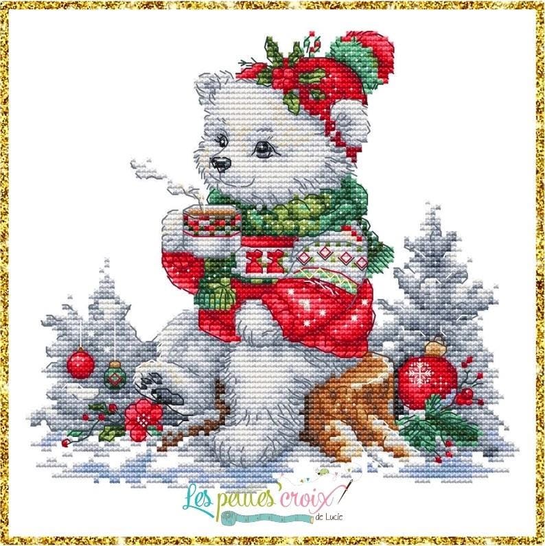 Christmas Bear 2024 counted cross stitch pattern by Les petites Croix de Lucie