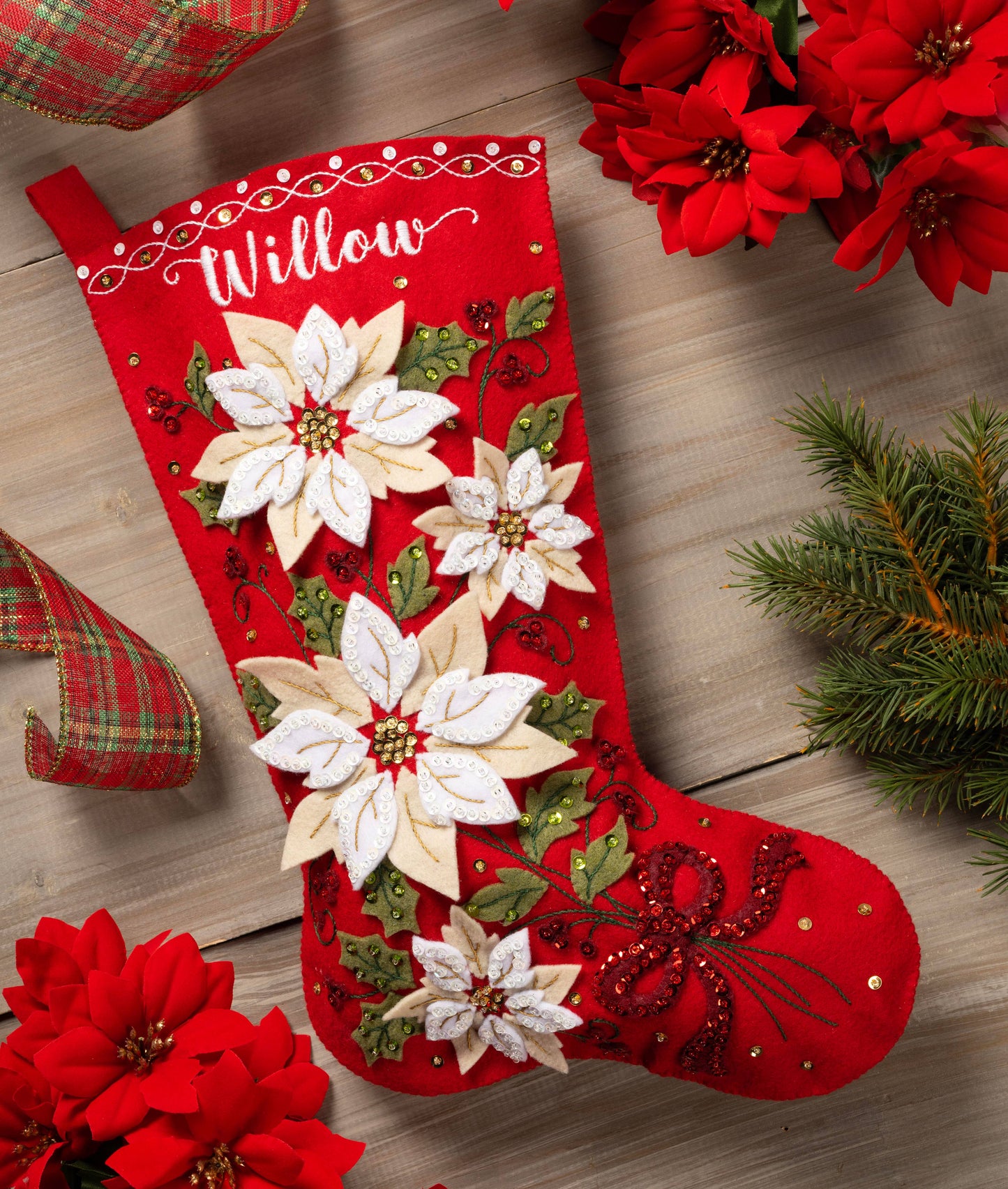 Bucilla ® Seasonal Felt Stocking Kit - Posh Poinsettia