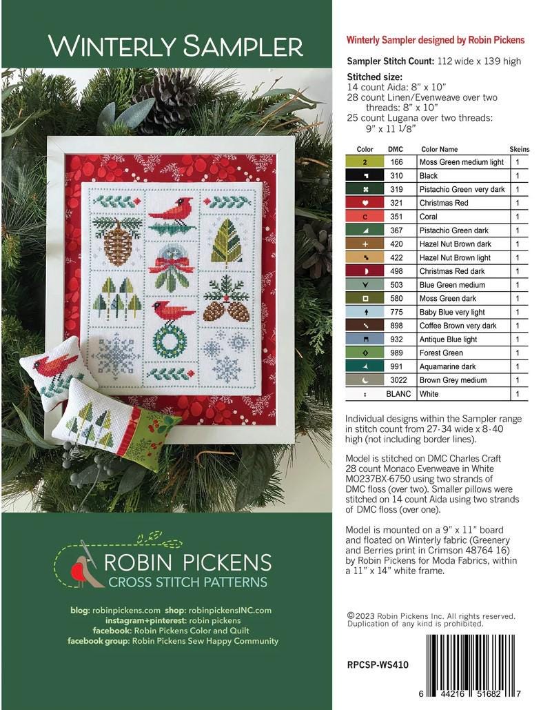 Winterly Sampler Counted Cross Stitch Pattern by Robin Pickens Inc