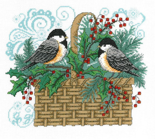 Diane Arthurs Counted Cross Stitch Pattern ~ Winter Chickadee Basket