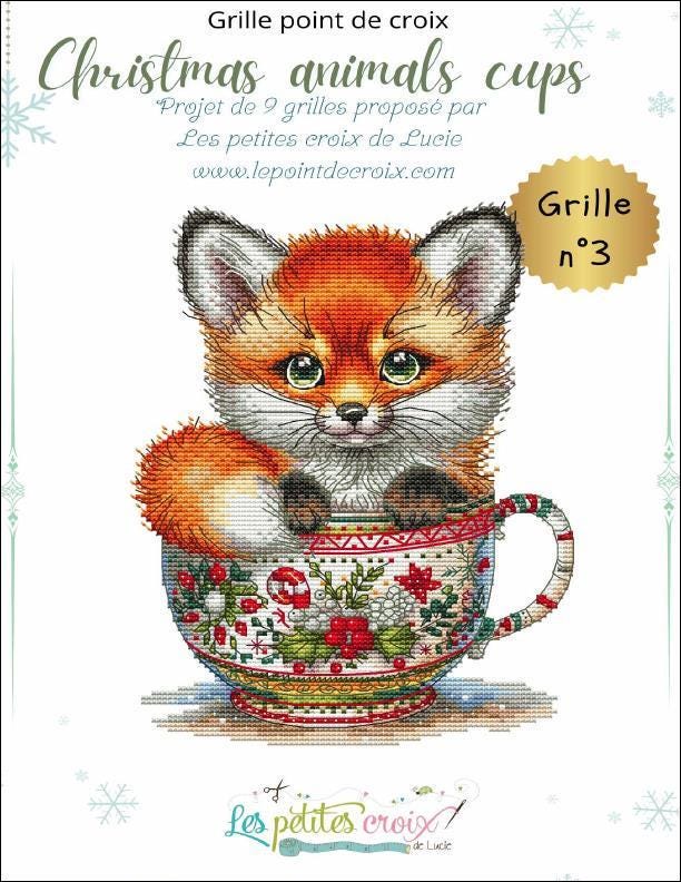 Christmas Animal Cup #3 Fox counted cross stitch leaflet by Les petites Croix de Lucie