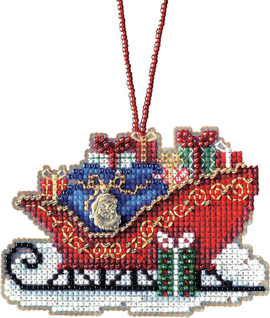 Traditional Sleigh Beaded Cross Stitch Kit by Mill Hill