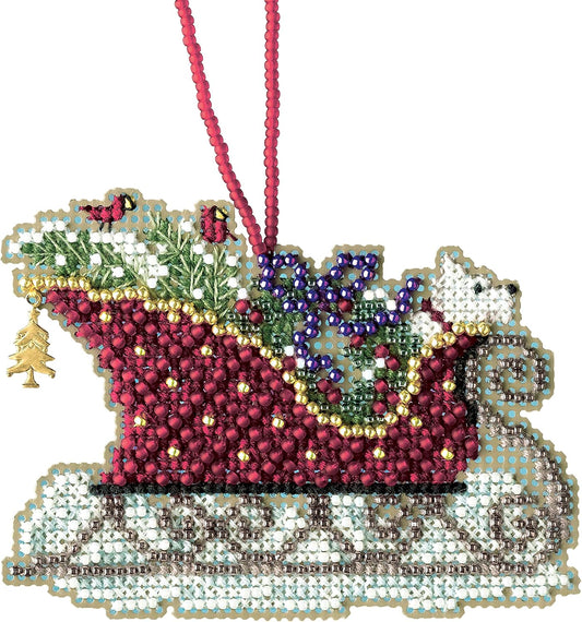 Evergreen Sleigh Beaded Cross Stitch Kit by Mill Hill