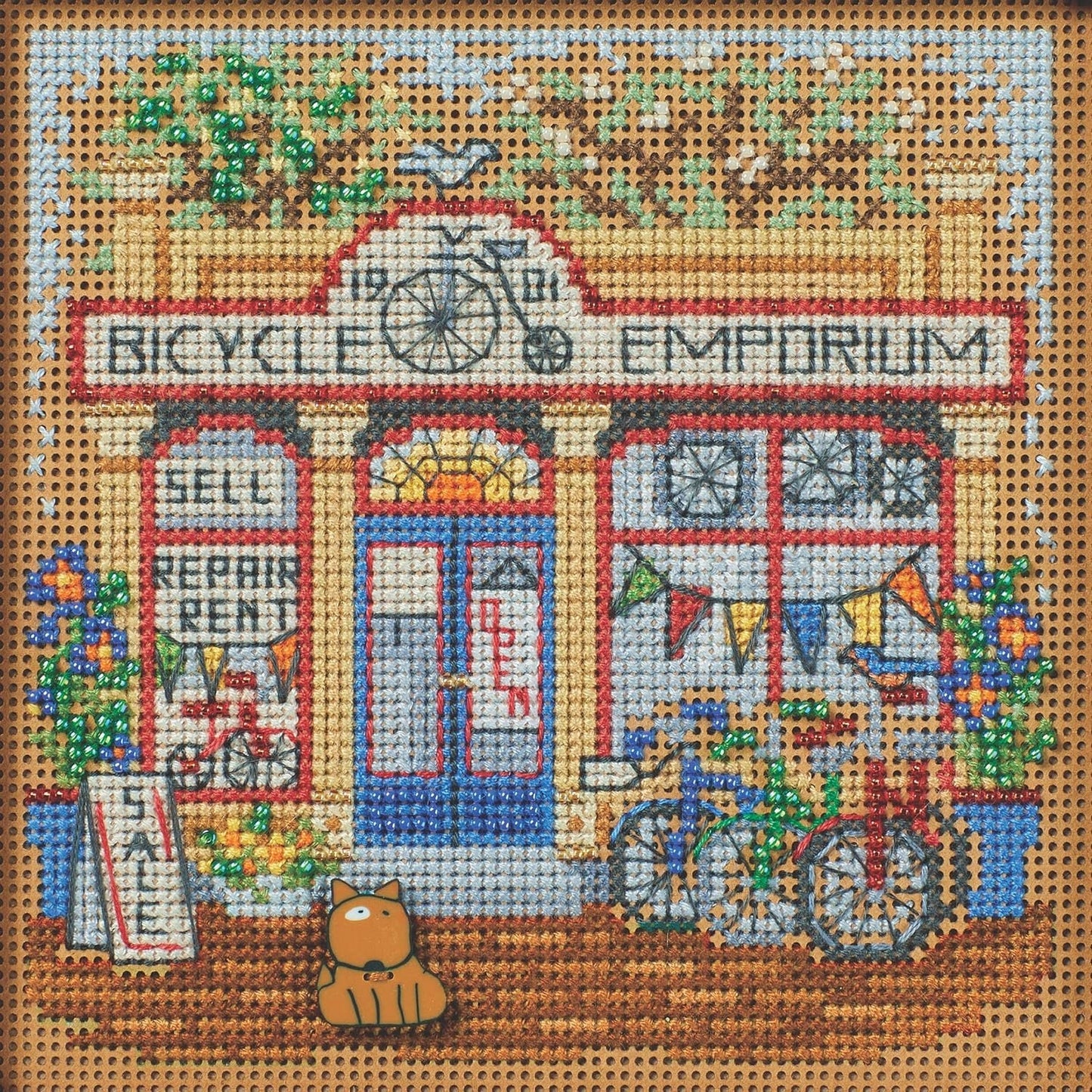 Mill Hill 2024 Spring Series Buttons & Beads Cross Stitch Kit ~ Main Street Bicycle Emporium