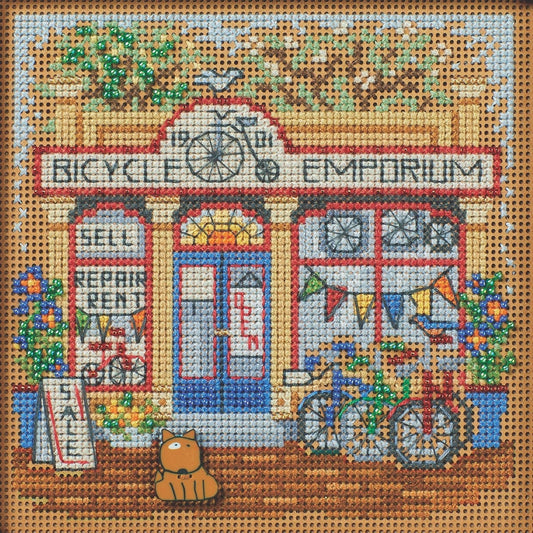 Mill Hill 2024 Spring Series Buttons & Beads Cross Stitch Kit ~ Main Street Bicycle Emporium