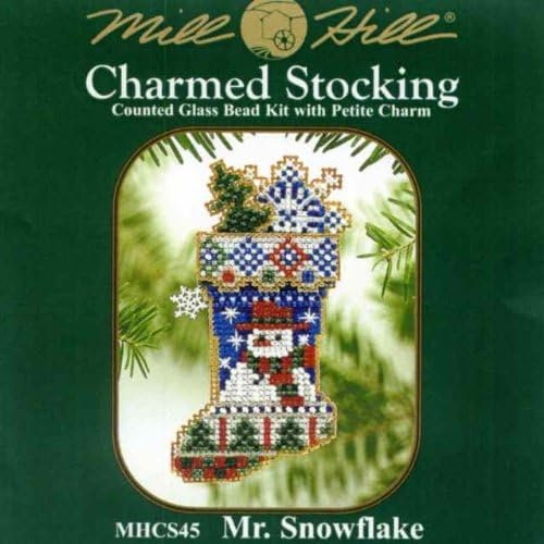 Mill Hill 2004 Beaded Cross Stitch Charmed Stocking Ornament kit ~ Mr. Snowflake