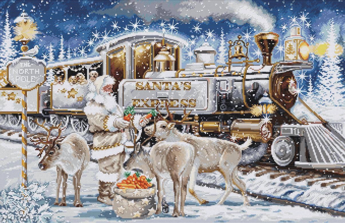 Santa's Express White Counted Cross Stitch Kit Luca-S Gold - BU5038