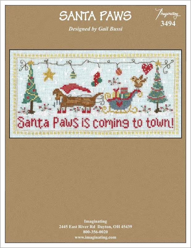Gail Bussi Imaginating Cross Stitch Pattern ~ Santa Paws ~ 3494 Printed