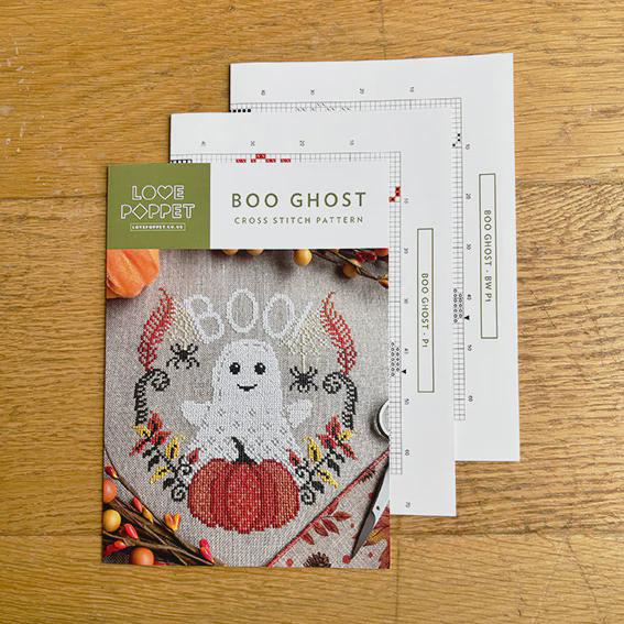 Boo Ghost Counted Cross Stitch Pattern Leaflet by Love Poppet - Printed Pattern