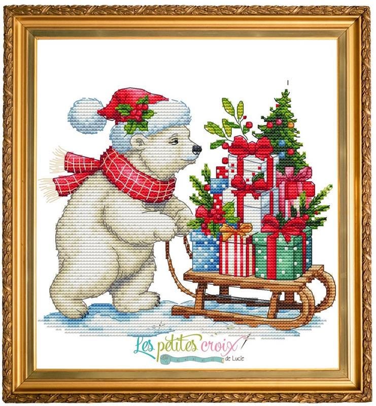 Christmas Bear and Gifts counted cross stitch leaflet by Les petites Croix de Lucie